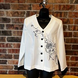 Elizabeth Williams White Floral Long Sleeve Shirt With Shoulder pads Size:12